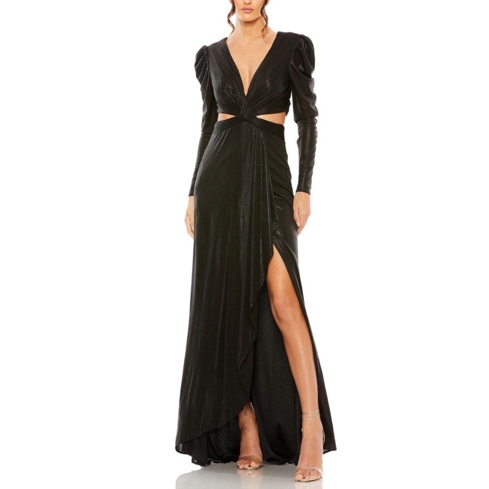 NWT | IEENA MAC DUGGAL Princess Sleeve Cut Out Metallic Gown  27060 | Sz 10